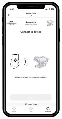 OneConnect-app drahtloser Zugriff per Bluetooth OneConnect-App Bildschirm Verbindung per Bluetooth die App und das Krankenbett und/oder Pflegebett